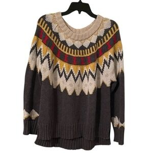 Aerie Women's Gray Multicolor‎ Nordic Isle Crewneck Knit Sweater Size L
